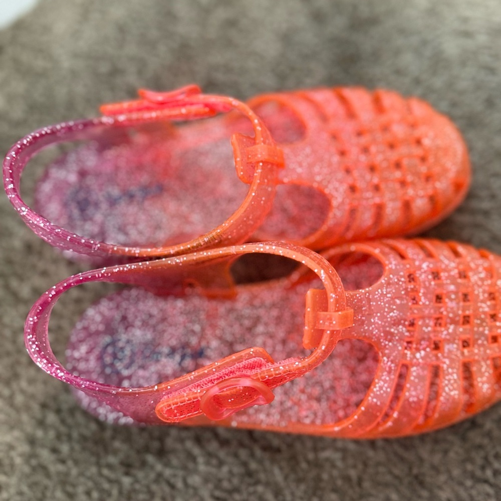 Kids Glitter Jelly Sandals - Pink Orange